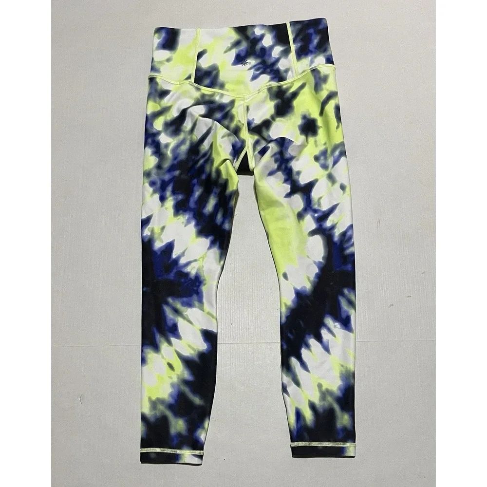 Athleta Pants Womens Small Elation 7/8 Tight Tie Dye‎ Neon Green Leggings 23